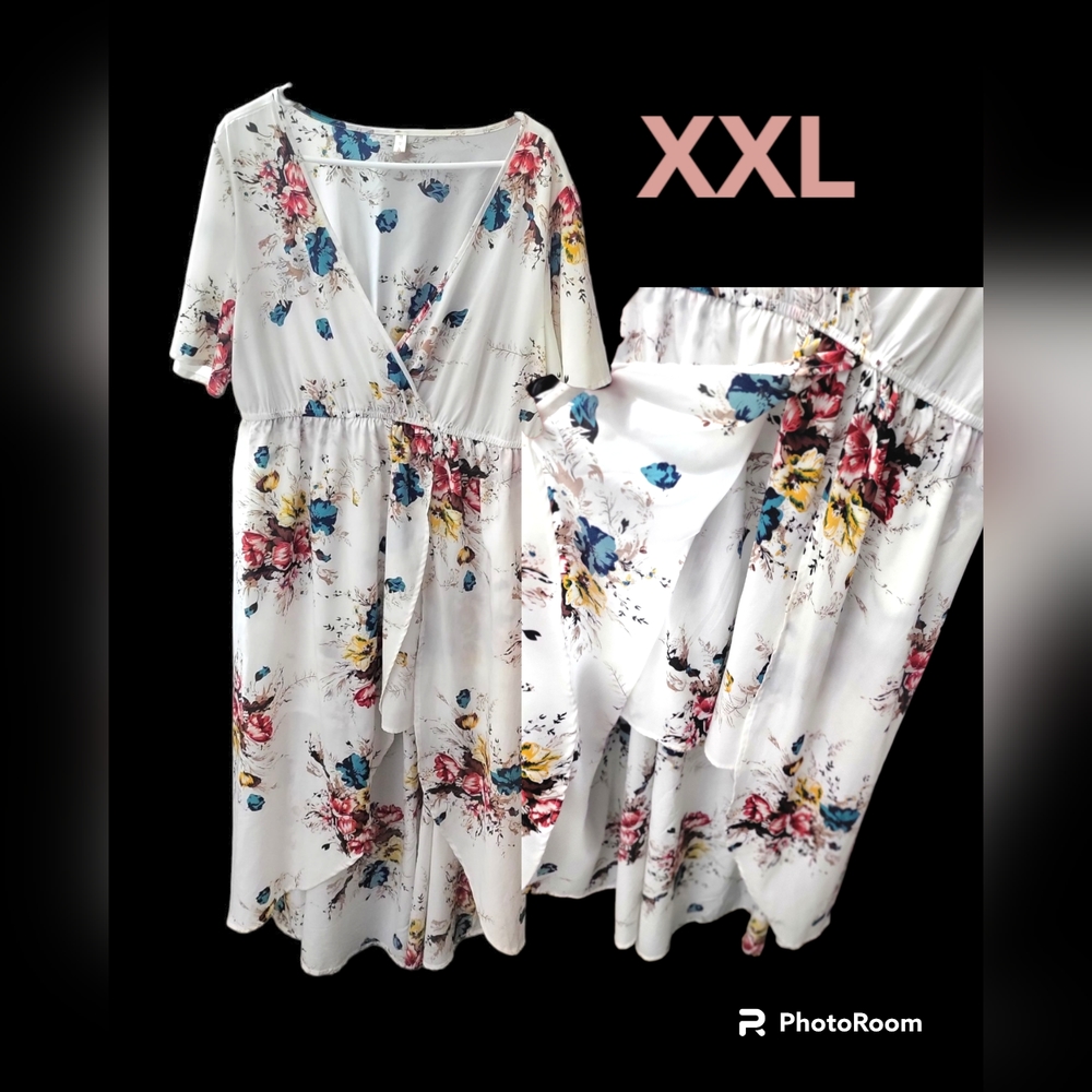 Floral high low wrap dress XXL